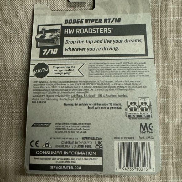 715-PHM 2023 Hot Wheels New Dodge Viper RT/10 Purple, Hw Roadsters 7/10 - Picture 2 of 7